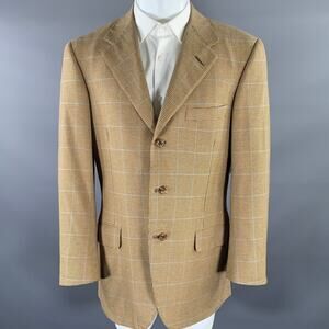 OXFORD CLOTHES Chest Size 40 Regular Tan Blue Nailhead Cashmere Sport Coat